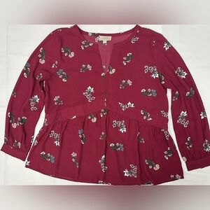 LOFT Maroon Floral Peplum Blouse